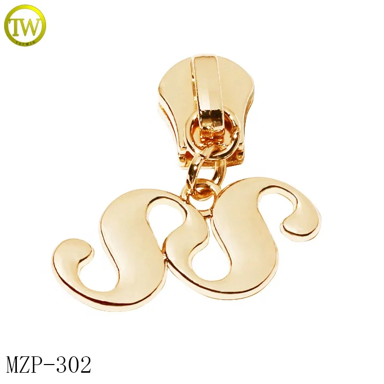 Custom 5# Alloy Zip Slider Dull Gold Metal Zipper Puller And Slider For Handbags
