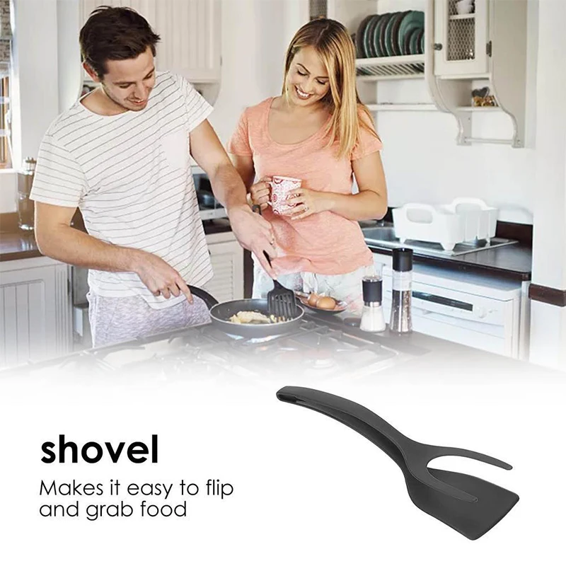 2 in 1 Nylon Utensil Grip and Flip Tongs Cooking Spatula For Steak Pancake Egg Frying Turner Kitchen Spatula