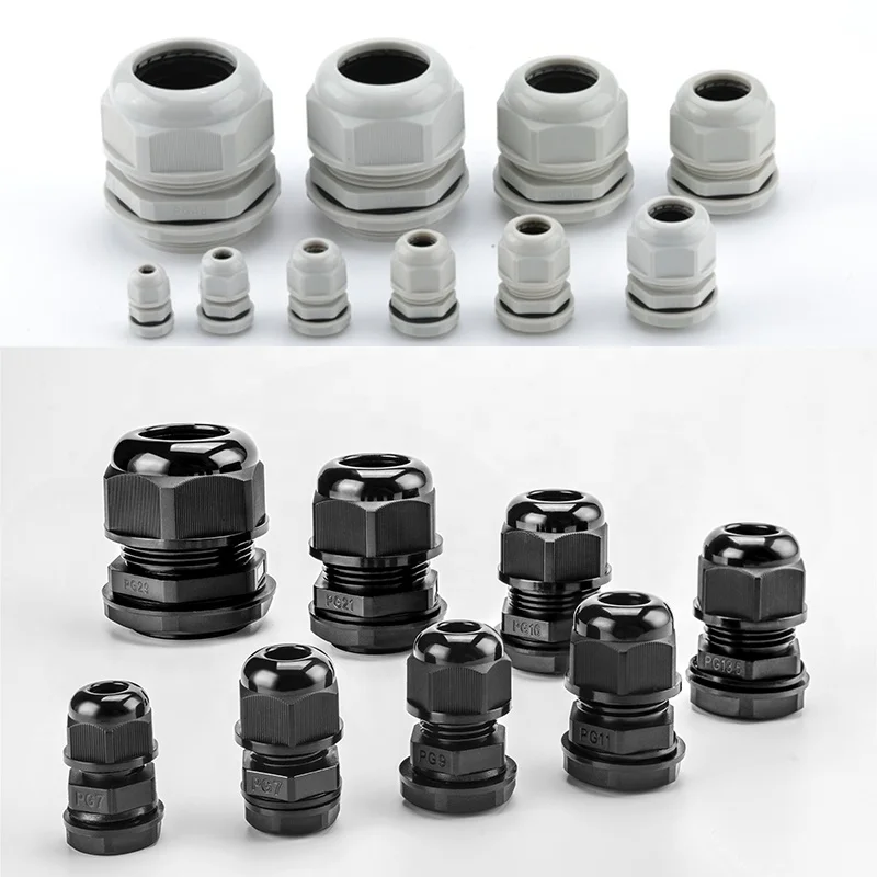 PG9 Cable Gland IP68 Waterproof Connector Electrical Black White Color Nylon PG13.5 Cable Gland