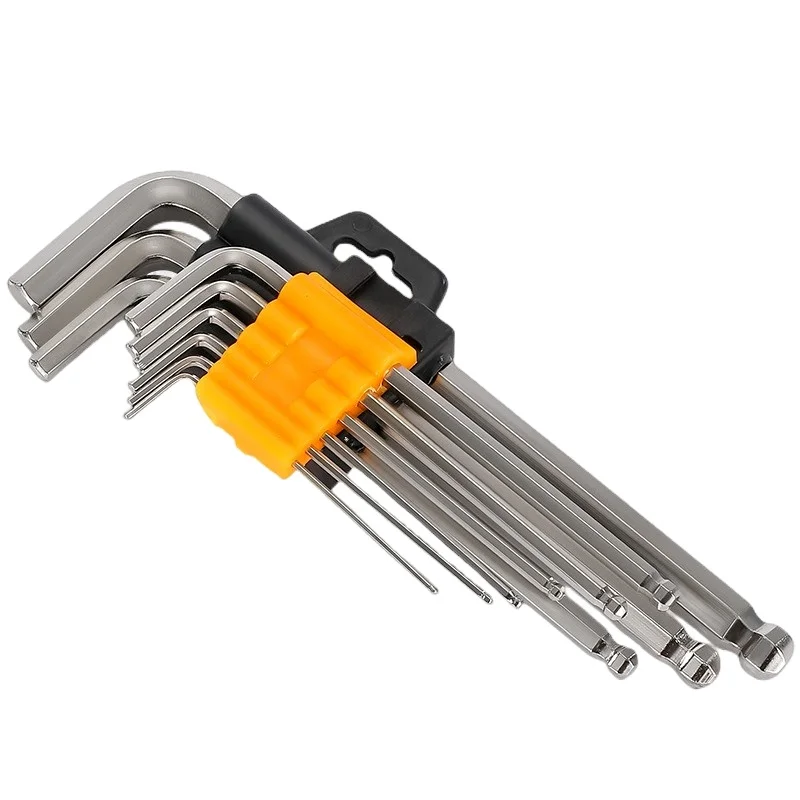 9 pcs Hexagon Ball Head 1.5~10mm Carbon Steel Nickel Plated Middle Long Metric Allen Key Wrench Set