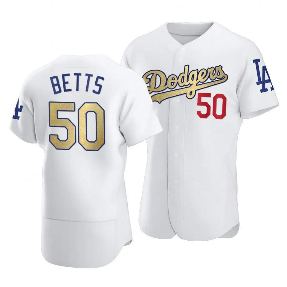 Простроченные бейсбольные Джерси Los Angeles 50 Betts 7 Urias 22 Кершоу 35 Bellinger 10 механизм
