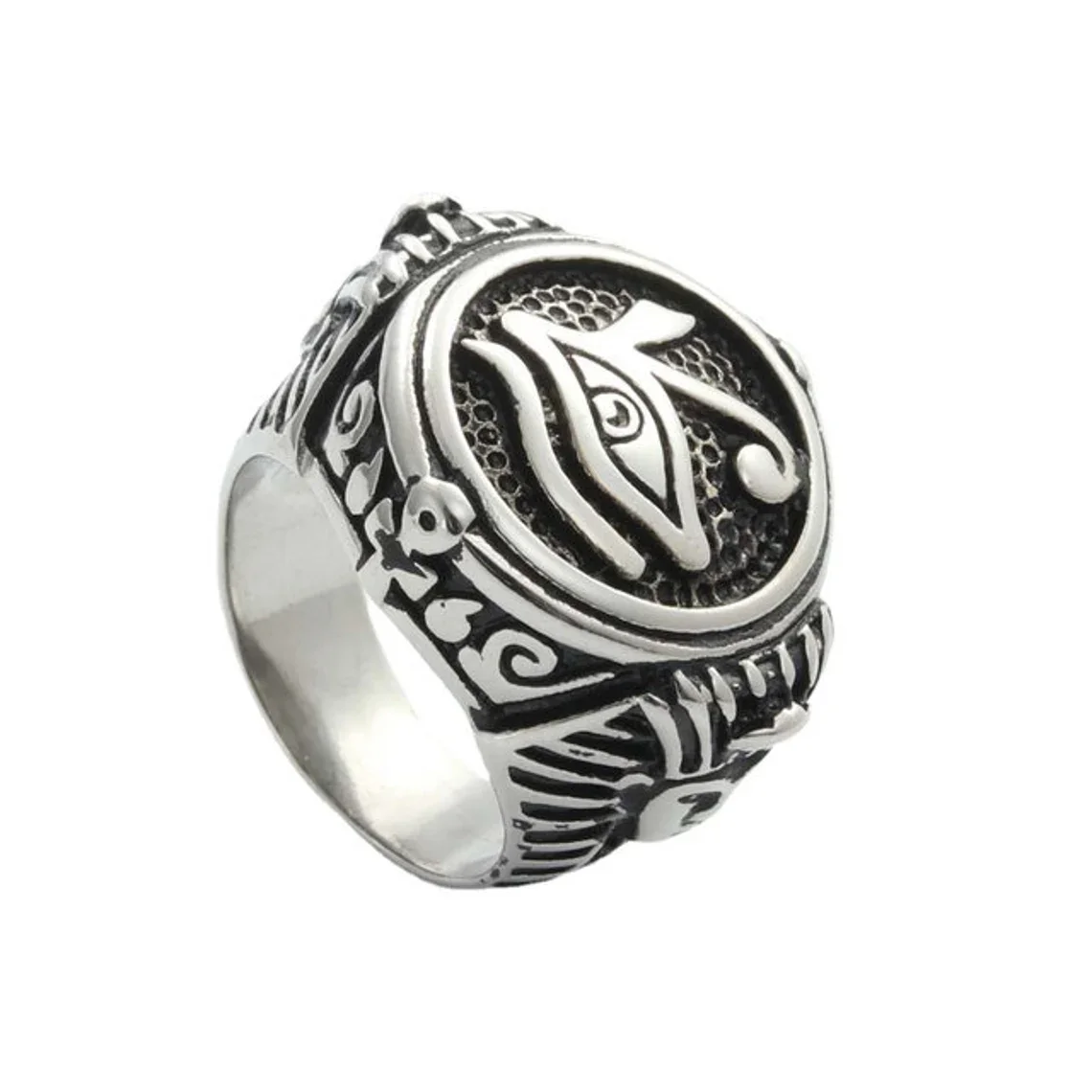 High Quality Wholesale 316l Stainless Steel Egyptian Vintage Handmade Eye Of Horus Ring Hieroglyphic Symbol Ring Women Men