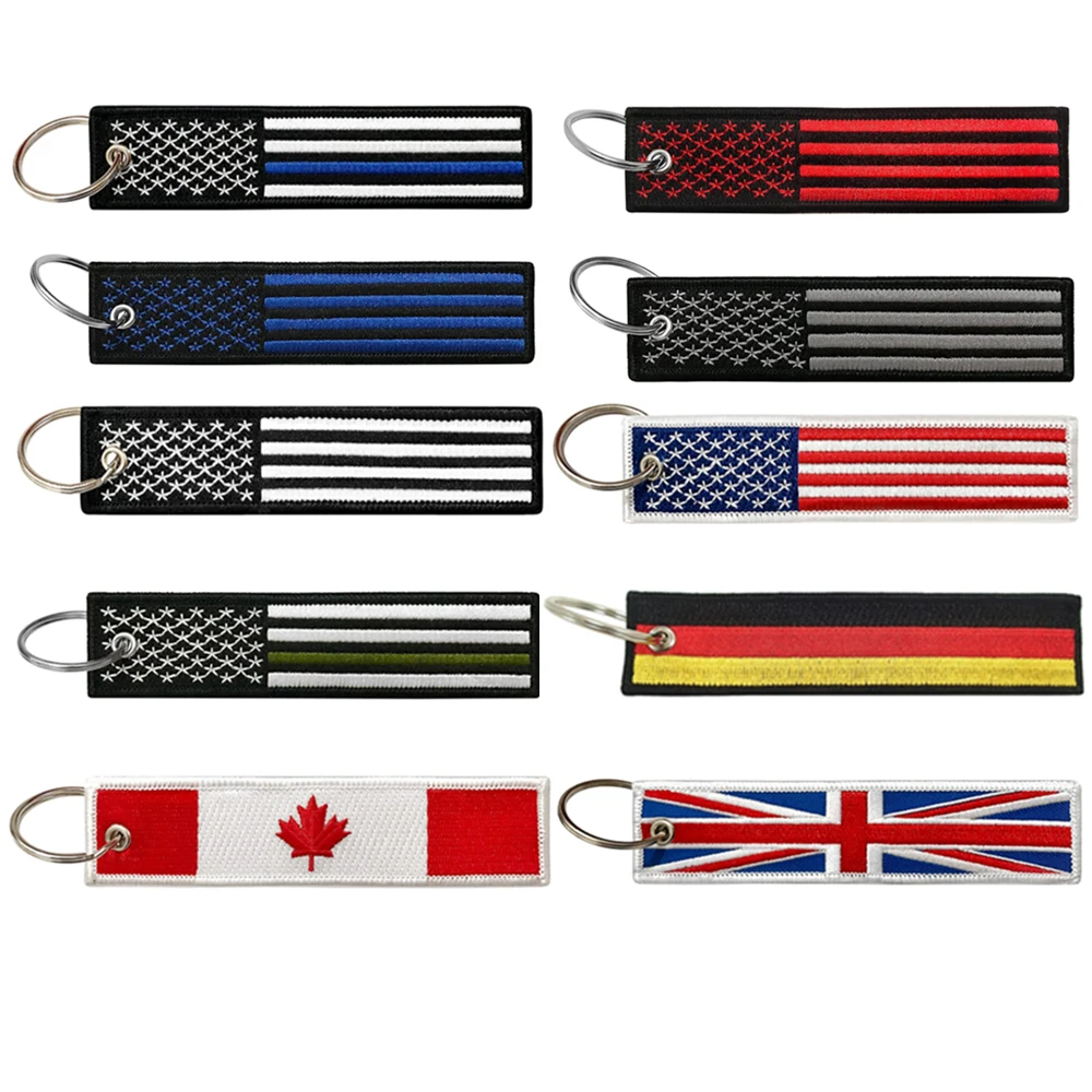 Embroidered Flag Key Tag Custom Twill Flight Crew Double Sided Logo Embroidery Keychain For Cloth Amazon Hot Sale