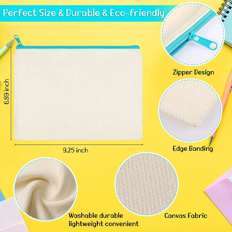 Wholesale Color Pencil Case Cotton Canvas Zipper Pouch with Logo Print