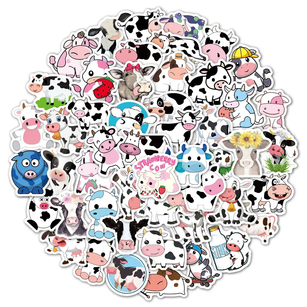 50PCS Animal Dairy Cattle Cow Cute PVC Waterproof Guitar Notebook Suitcase stickers for kids