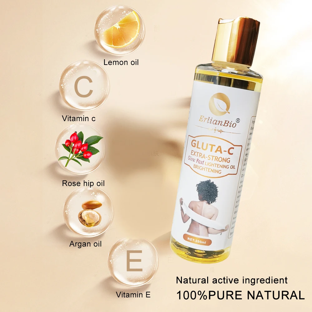 Pure Natural Vitamin E Brightening Massage Oil Hydrating Fast Whitening 200ml Vitamin C Glutathione Body Oil