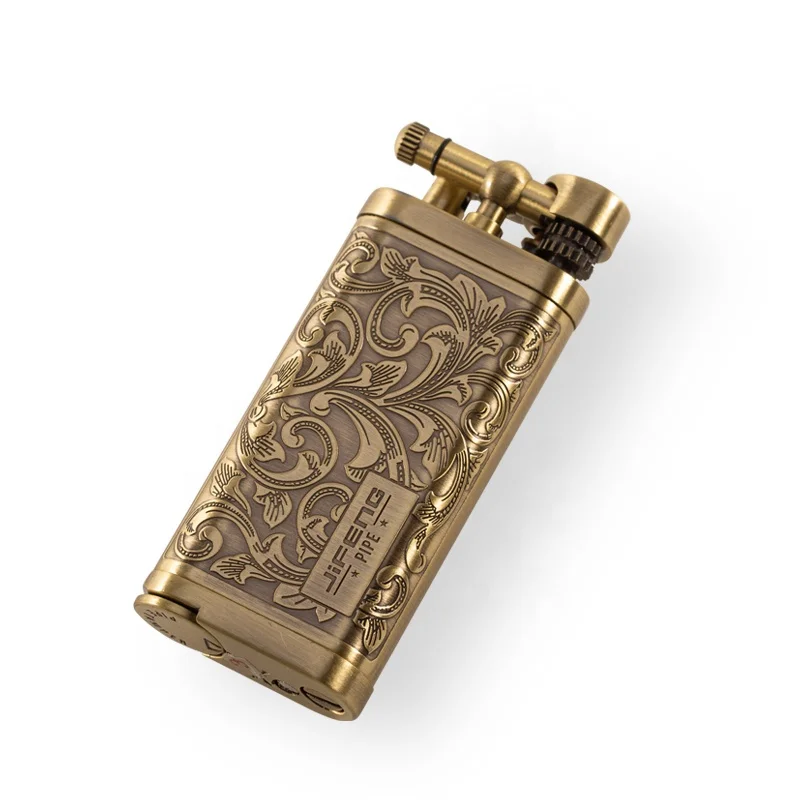 JIFENG JF-096N в стиле ретро с тиснением цветов металлическим наклонным пламенем кремневые газовые трубы зажигалка для наружного и внутреннего помещений
