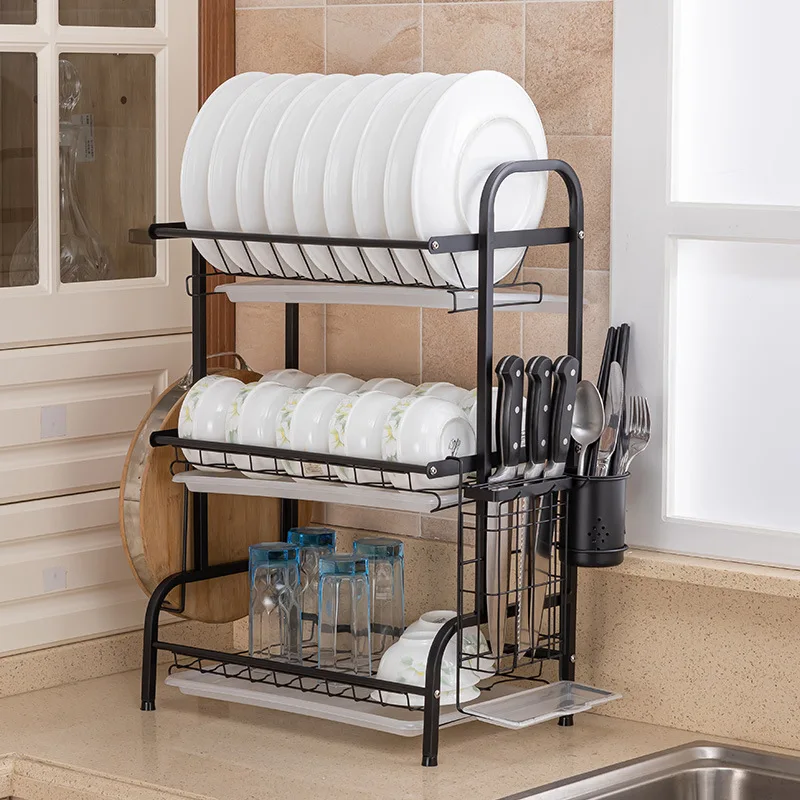 Detachable 3 Tier Stainless Steel Dish Drainer Storage Drying Rack For Kitchen