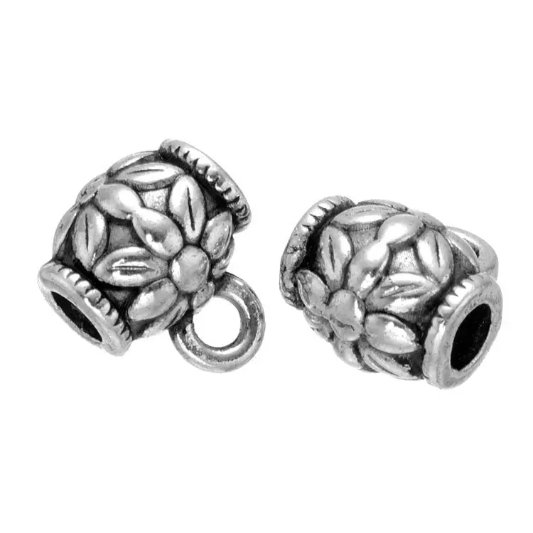 Antique Silver tone Filigree Flower Bails Beads Connector Pendant Charm Finding,Fit Charm Bracelet Necklace,DIY Accessory