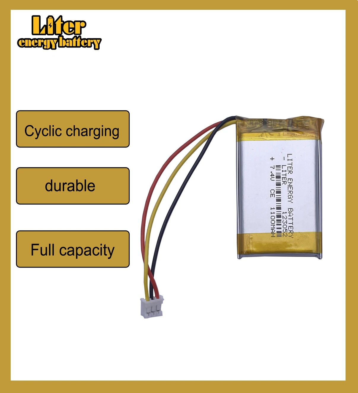 7.4V 1100mAh 123052 Polymer Li-ion battery for DVD player JBL Flip speaker, 603050-2S with PHR2.0mm-3P