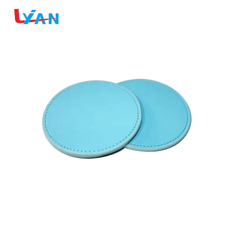 Custom round design leather coffee cup coaster mats for car cup holders