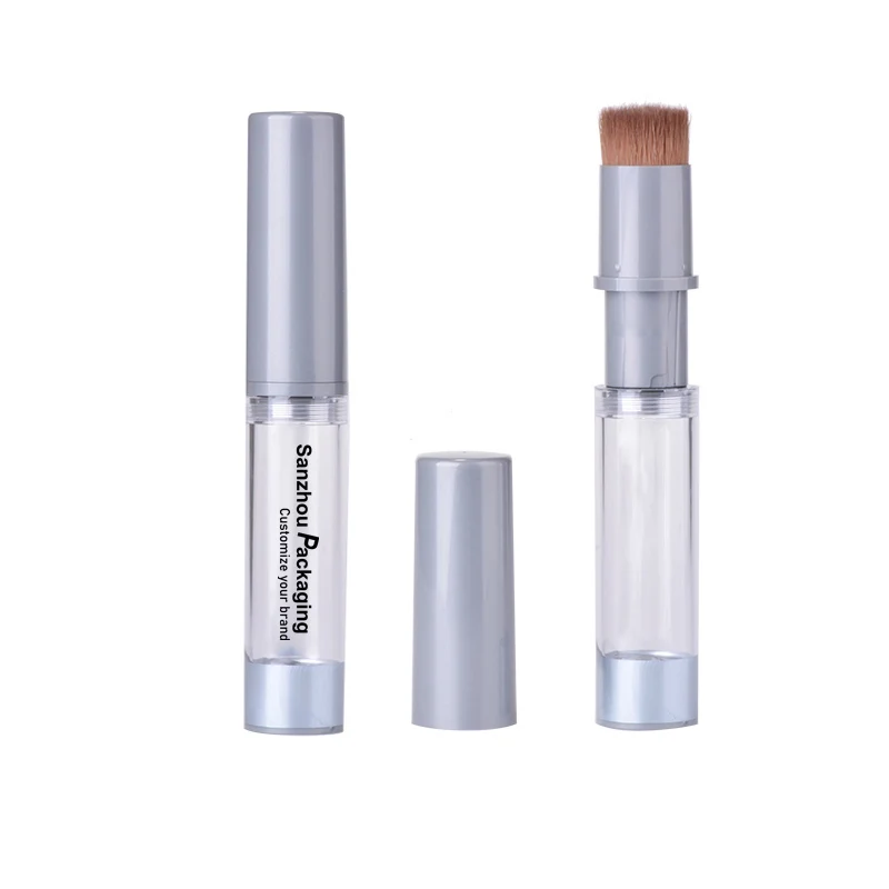 Empty refillable 2 in 1 bronzer loose powder dispenser tube container with built in brush cosmetic tool