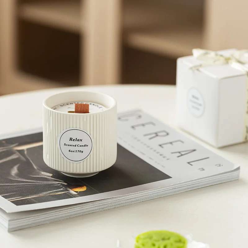 Private Label Handmade Soybean Wax Wood Core Meteor Pattern Cup Candle Smokeless Scented Candle