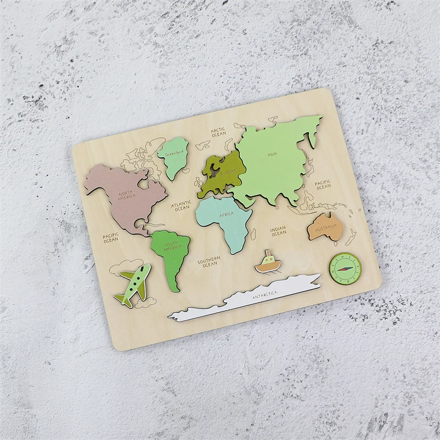 Latest Design Wooden World Map Puzzle Educational Toy for Children Best Decorative Gift