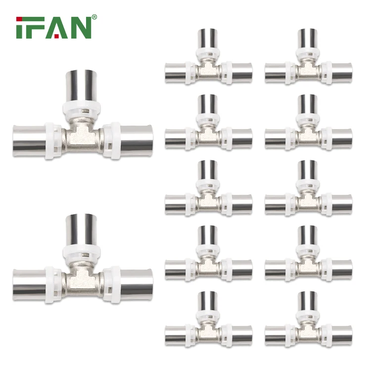 IFAN Mnufactory Free Sample Chrome-plated Brass Fitting Customized 16-32mm Crimp Press Fitting Tee PEX Fitting For PEX Pipe