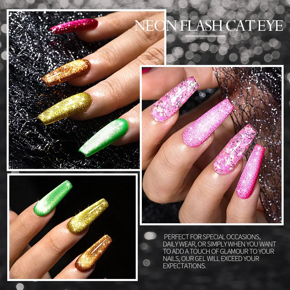 BOZLIN OEM Nail Polish Supplies 18 Colors Fluorescent Diamond Reflective Glitter Magnetic UV Nail Cateye Gel Cat Eye Gel Polish