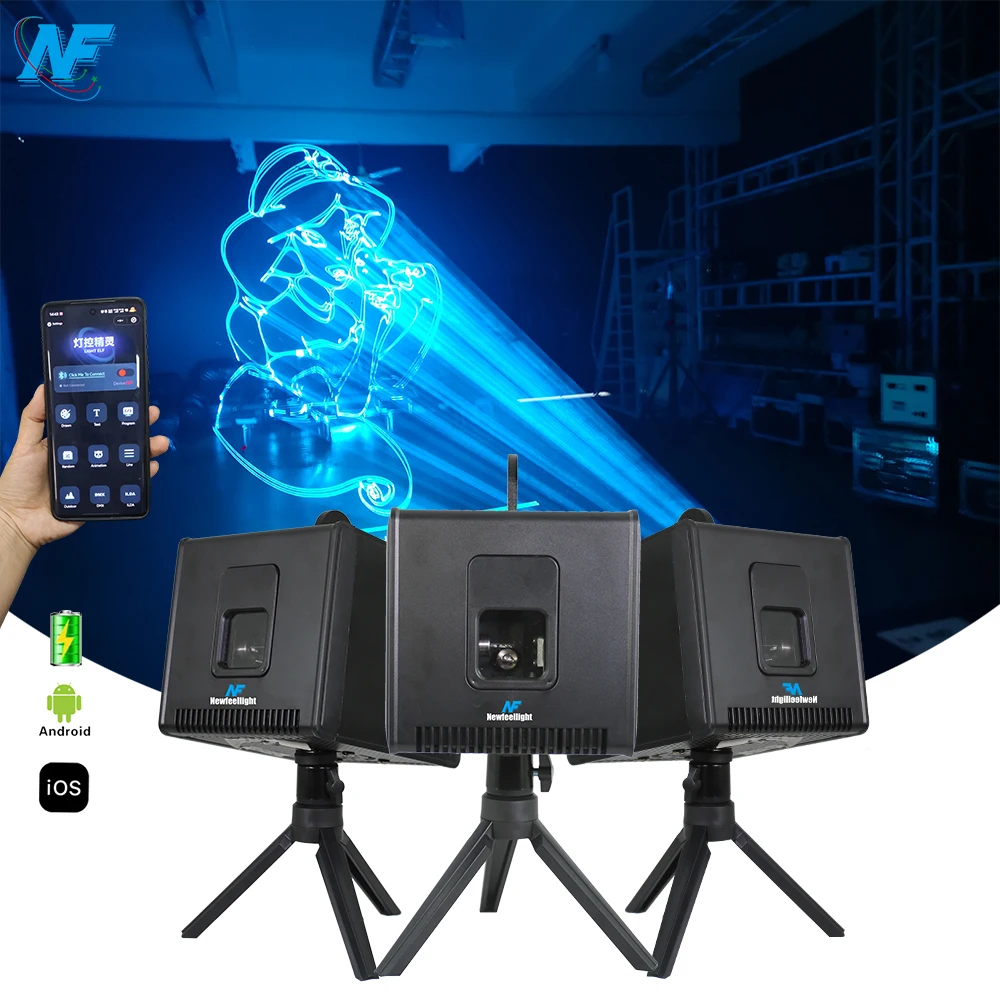 NewFeel 3W Lasercube Batter Powered 3 Watt RGB Animation DMX ILDA Laser Stage Lights for Dj Disco Christmas Party Night Club