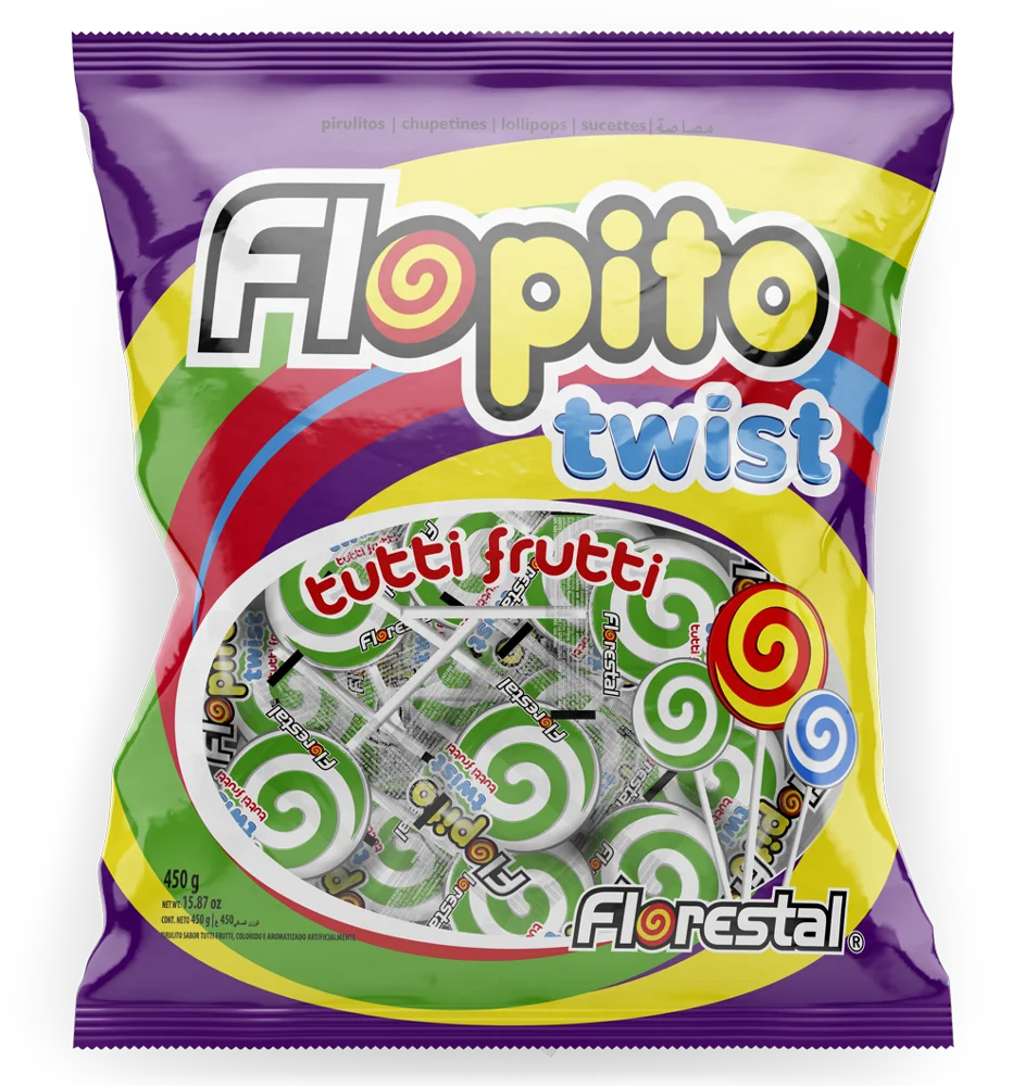 81667 - Flopito Twist White and Green Tutti Frutti Tongue Tattoo Pops 18g 20x25un