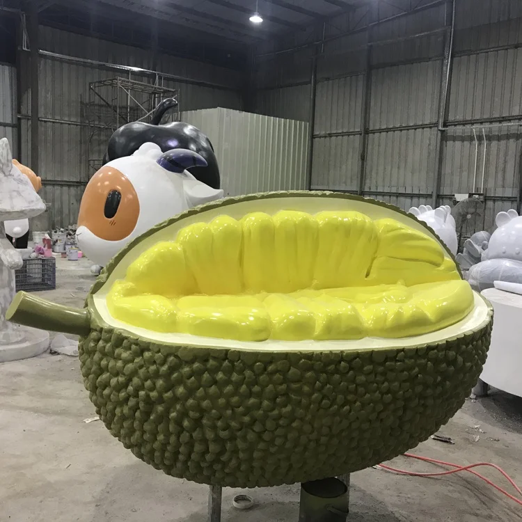 Reinforced plastic jackfruit sculpture Outdoor fruit model decoration ornaments custom Grass art statue Fruit store greeting car