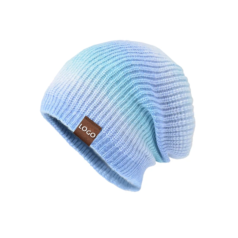 Autumn Winter New Knitted Hat Fashion Gradient Color Tie Dye Warm Hat Casual Rainbow Woolen Hat Woman
