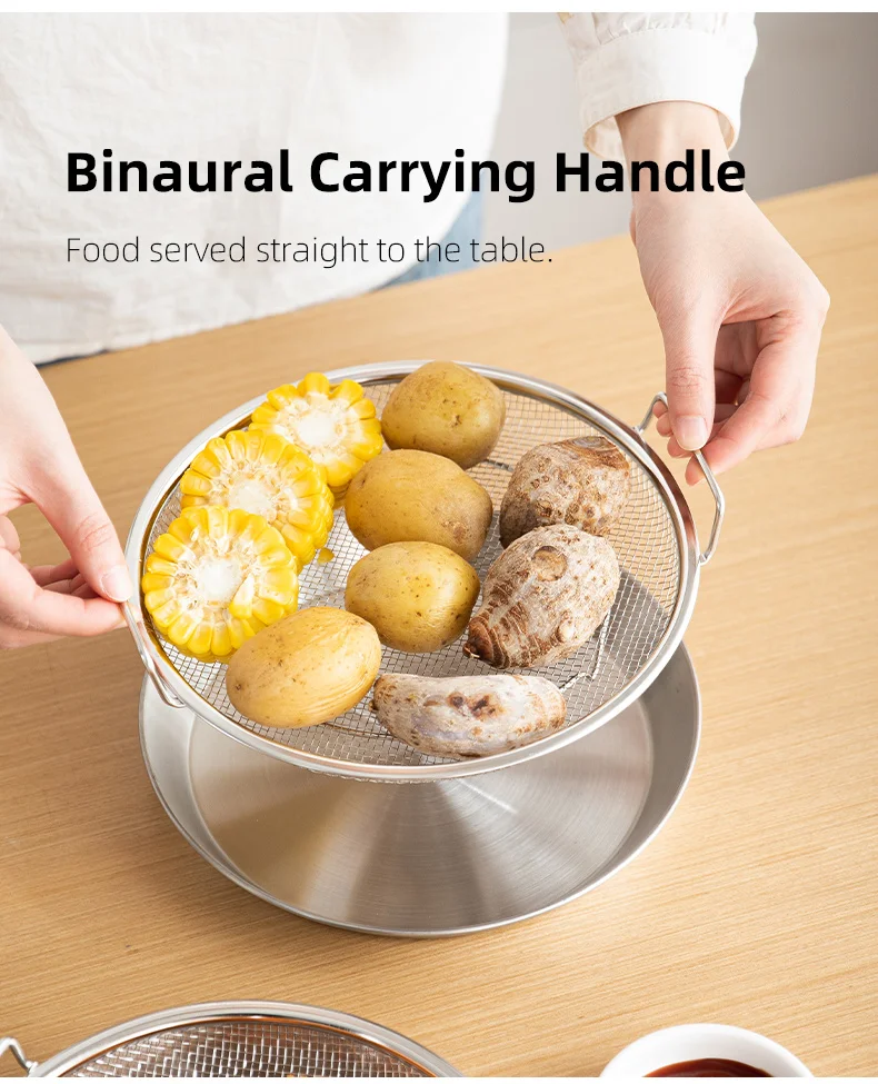 SHIMOYAMA 1 Set Mesh Drain Pan Korean-style Barbecue Pan Fried Food Serving Tray Crisper Tray Air Fry Crisper Basket Plate