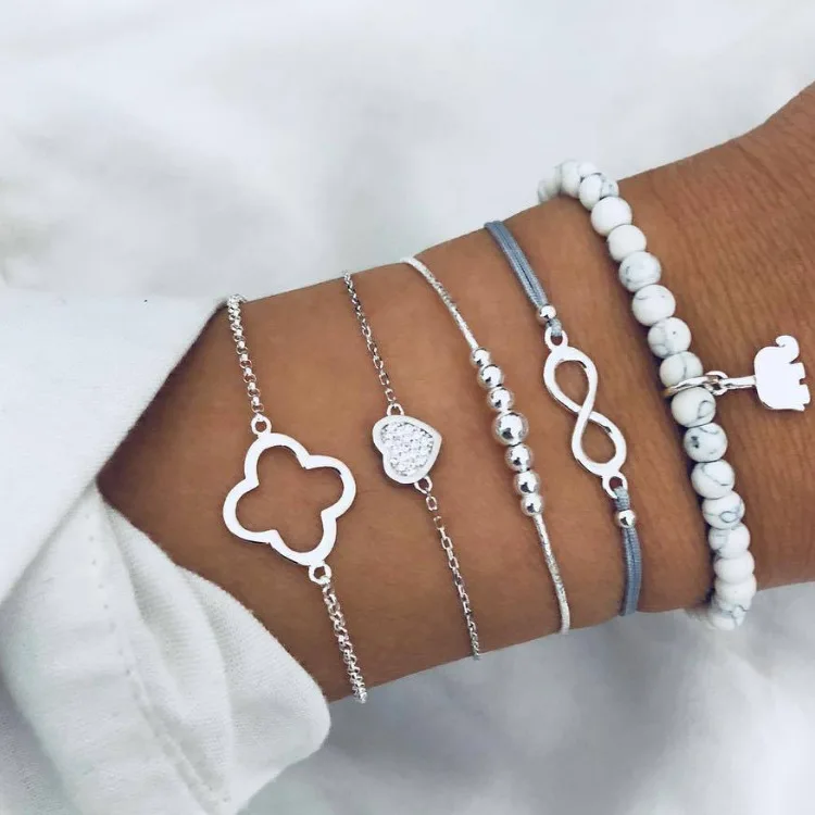 Trend women flower heart bracelet & bangles pour femme jewelry string lucky bracelet set girl anime elephant charm bracelet 2023