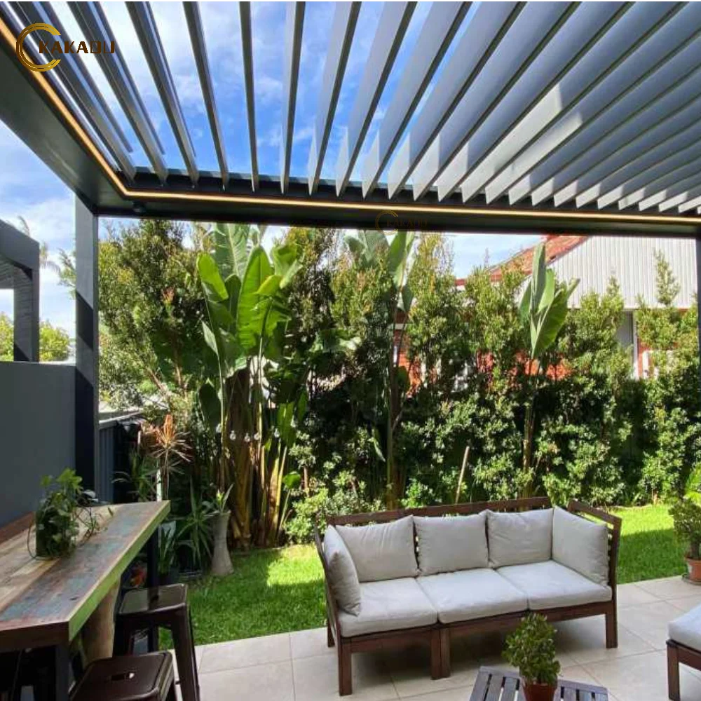 KAKADU Outdoor Waterproof Motorized Garden Gazebo Aluminum Pavilion with Pergolas Arbours & Arches for Garden Decor