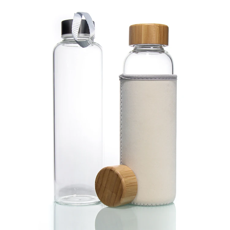 Travel Sports Drinking Bottle 750ml Frosted High Borosilicate Glass Water Bottle With Black Lid