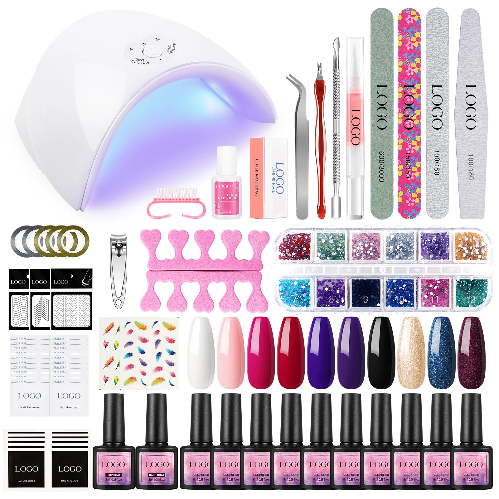 Hot Sale Nail Gel Polish Kit With LED Nail Lamp And Tools 10 pcs Nail Gel UV Full Starter Kit Manicure OEM Logo Private Label