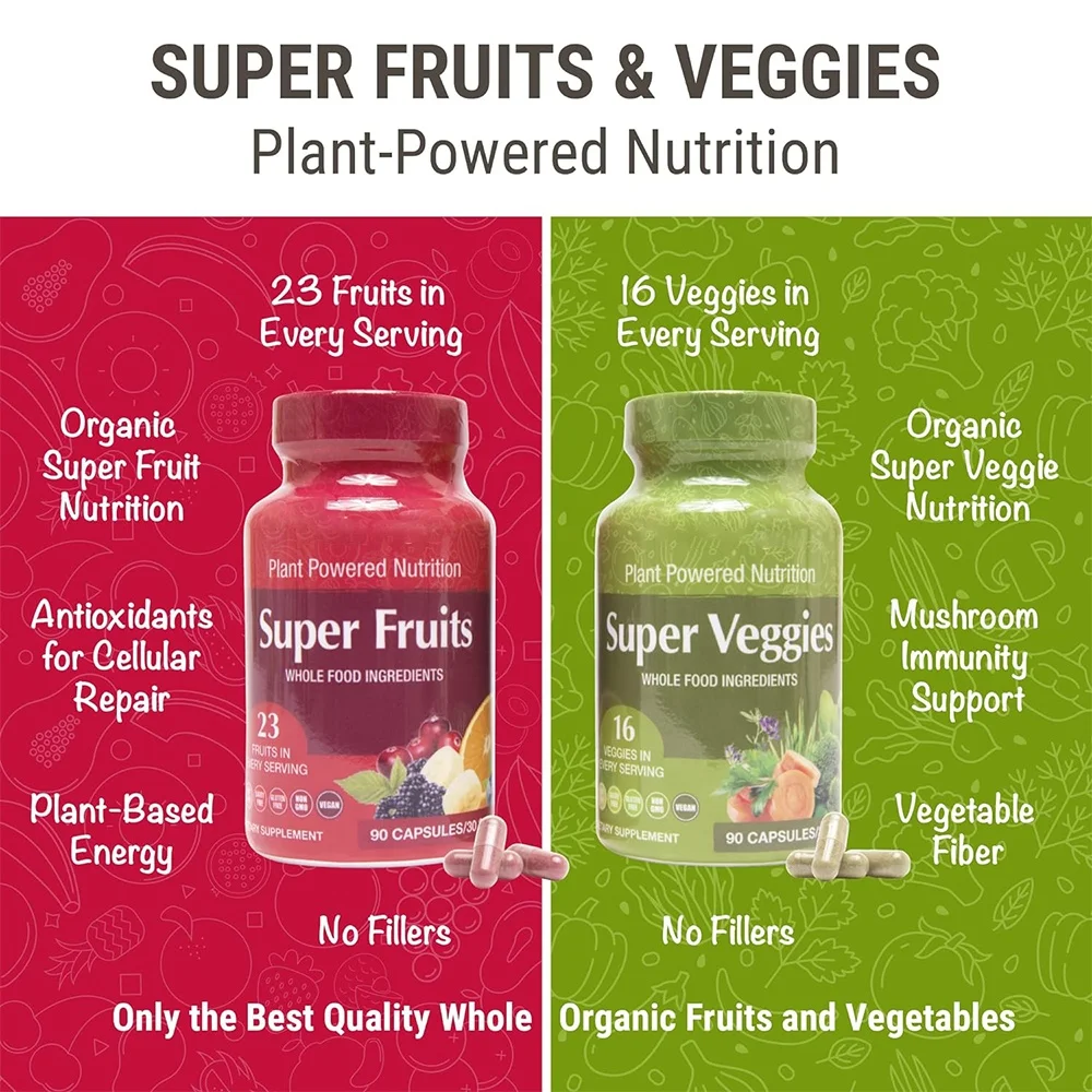 Organic Super Fruit Veggies Capsule Supplement Gluten/Gelatin Free For Vitamins supplement Vegan Reds Greens Superfood Capsules
