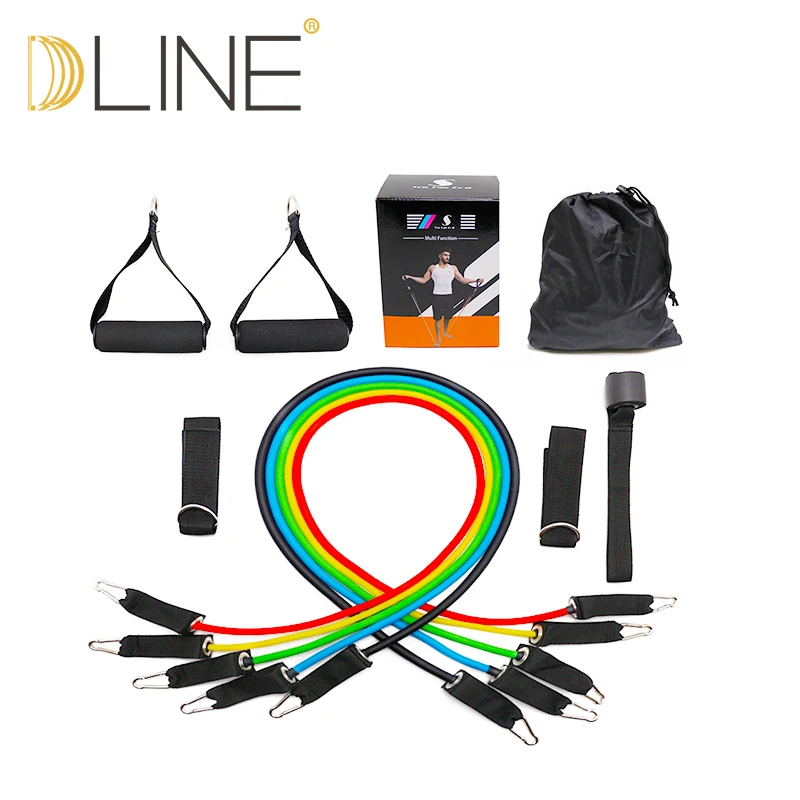 11 PCS Fitness Resistance Bands 100% Natural Latex Exercise Resistance Tube