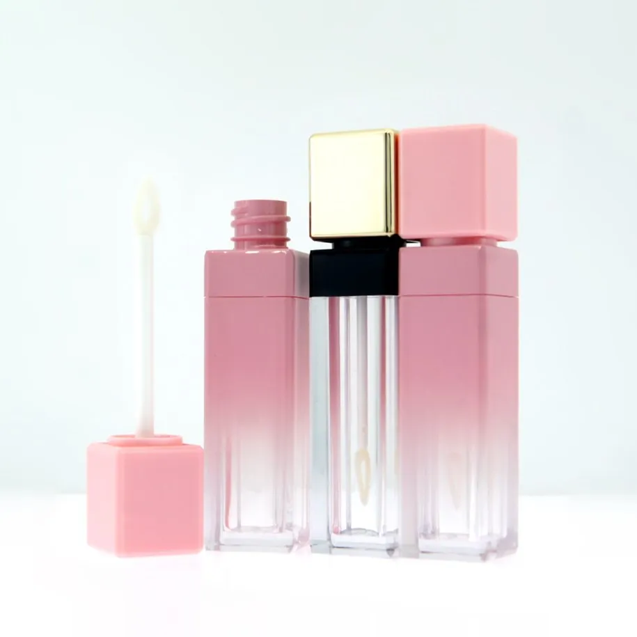 
8ml Popular design gradient pink waterproof material lip gloss container with wands cosmetic liquid lip gloss tube 