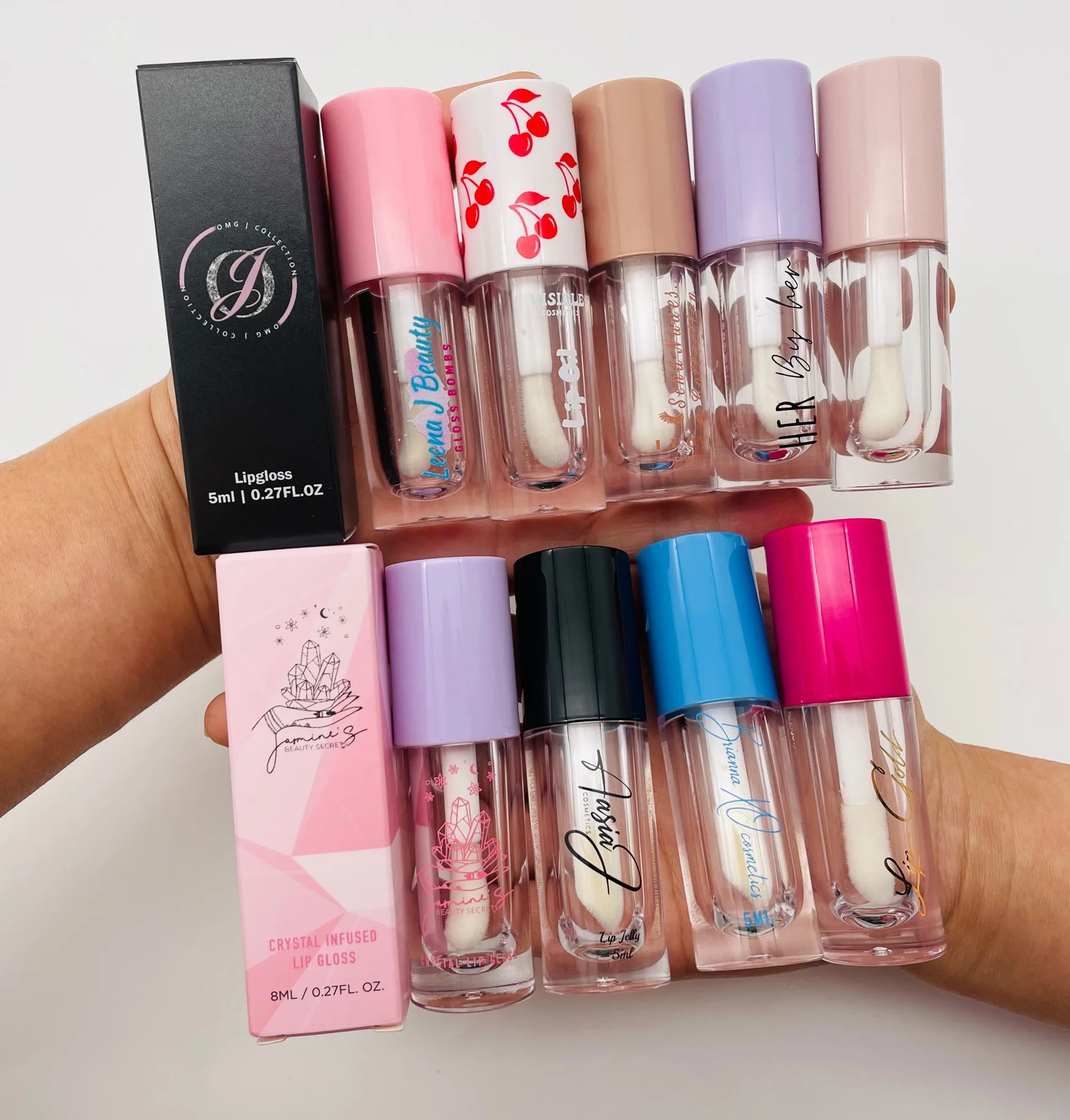 white pink green blue lip gloss tubes Foot lip gloss tube Big brush lip gloss container tube Custom private logo