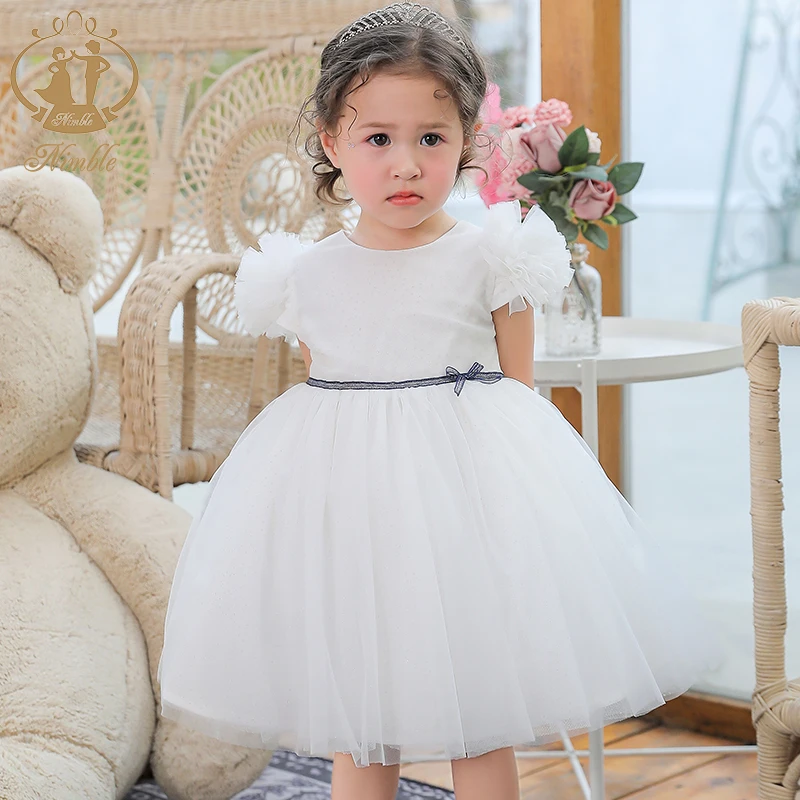 NIMBLE White Tulle Flower Girls Wedding Party Dresses Baby Girl Pageant Ball Gown Toddler Kids First Communion Clothes 1 To 6 Y