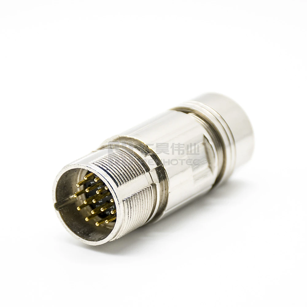 17pin M12 M23 Metal Assembly Plug Metal Shield Male Sensor Electrical Cable Plug Straight Connector