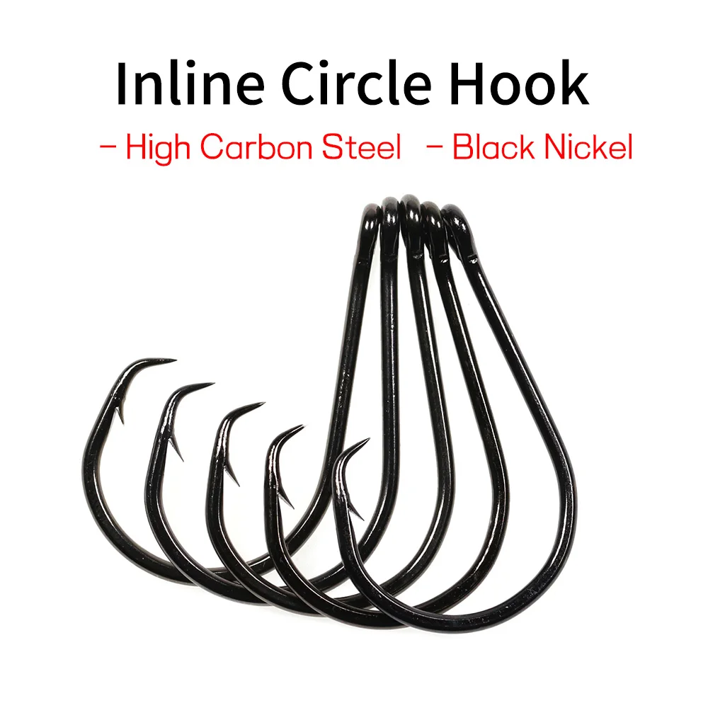 Saltwater Fishing Inline Circle Hook Black Nickel Strong Fishhook 1 1/0 2/0 3/0 4/0 5/0 6/0 7/0 8/0 9/0 10/0