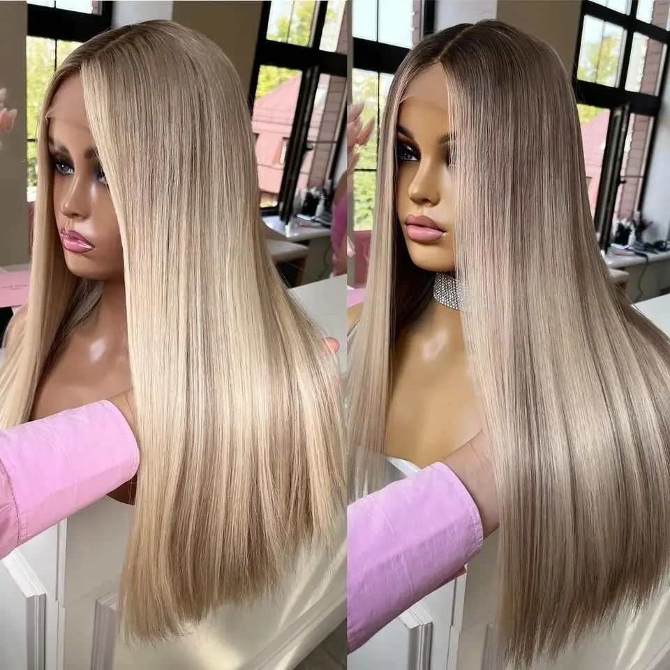 12A Quality Double Drawn Hair Ash Blonde Color Kosher Virgin Remy Human Hair Transparent HD Lace Front Wigs For White