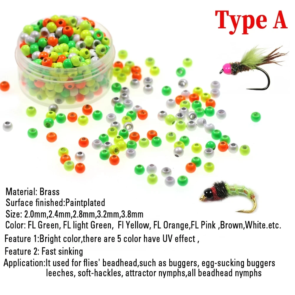 Colored Fishing Fly Tying Brass Bead Beads Head Nymph Stonefly Streamer Fly Fishing Trout Fly Tying Material