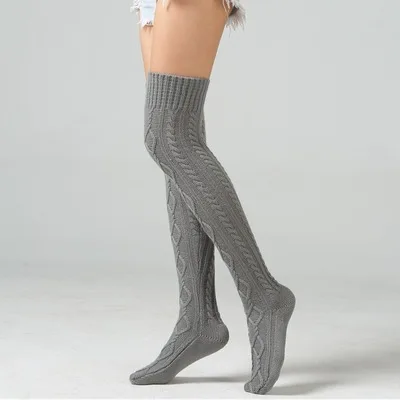 sxx456    Women Winter Warm Knitted Thigh-High Leggings Thick Acrylic Cable Knit Leg Warmer Long Boot Over the Knee Socks
