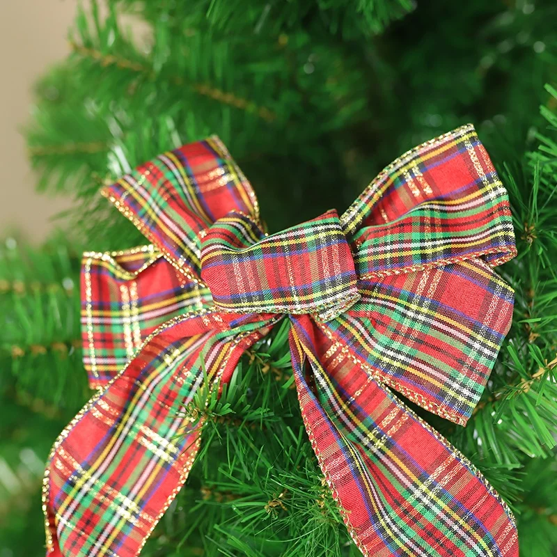 Проводной тканый бант из ленты в клетку, Рождественское украшение на заказ
