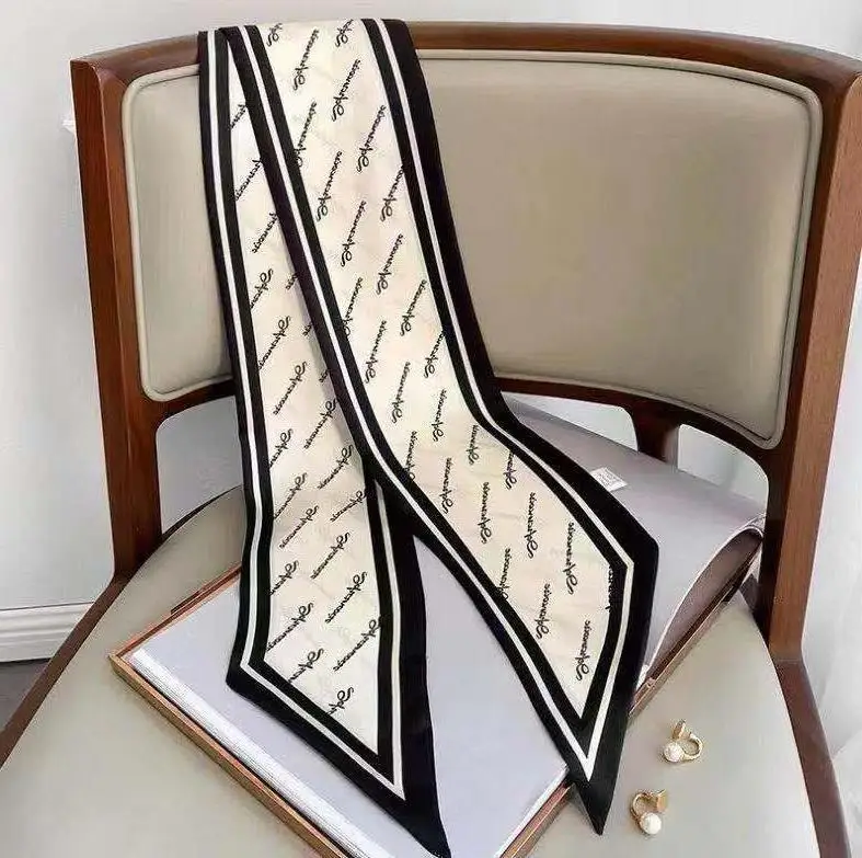 Live broadcast hot style 2021 autumn new silk bevel silk scarf female printing streamer positioning small scarf head rope tied