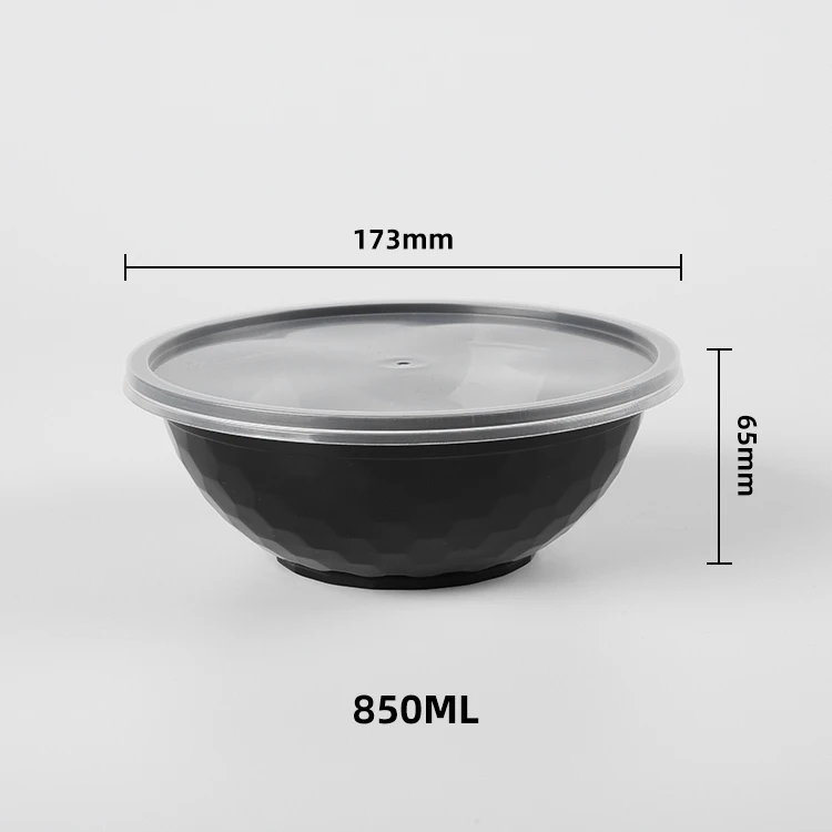 Lunch Fruit noodle Soup Bowl white black microwavable disposable plastic round food to go containers