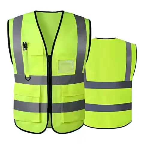 Factory Supply High Visibility 100% Polyester Reflective Jackets Construction Safety Workwear with Multi Pockets