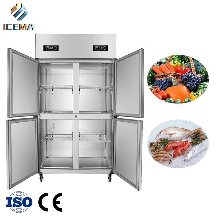 Upgraded Two Section Solid Door Reach-in Commercial up right freezer Side by Side Stainless Steel Upright Fridge for Restaurant