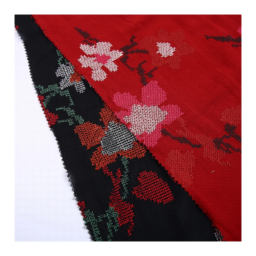 HA-14645B Shaoxing textile all over embroidery floral rayon viscose fabric wholesale