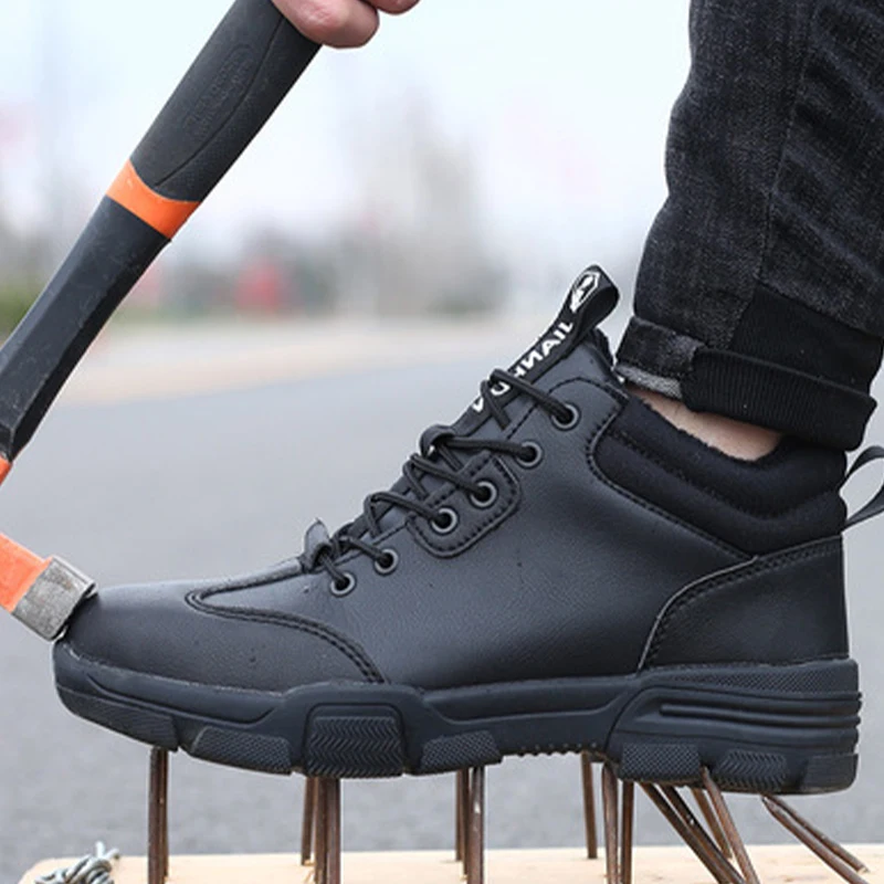 Custom In stock fashion keep warm in winter rubber sole antistatic industrial protective lightweight steel toe safety work shoes