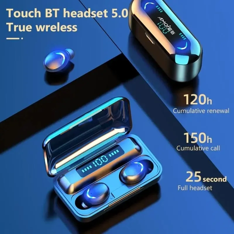 F9-5 настоящие беспроводные наушники BT с сенсорным управлением и зарядным цифровым дисплеем