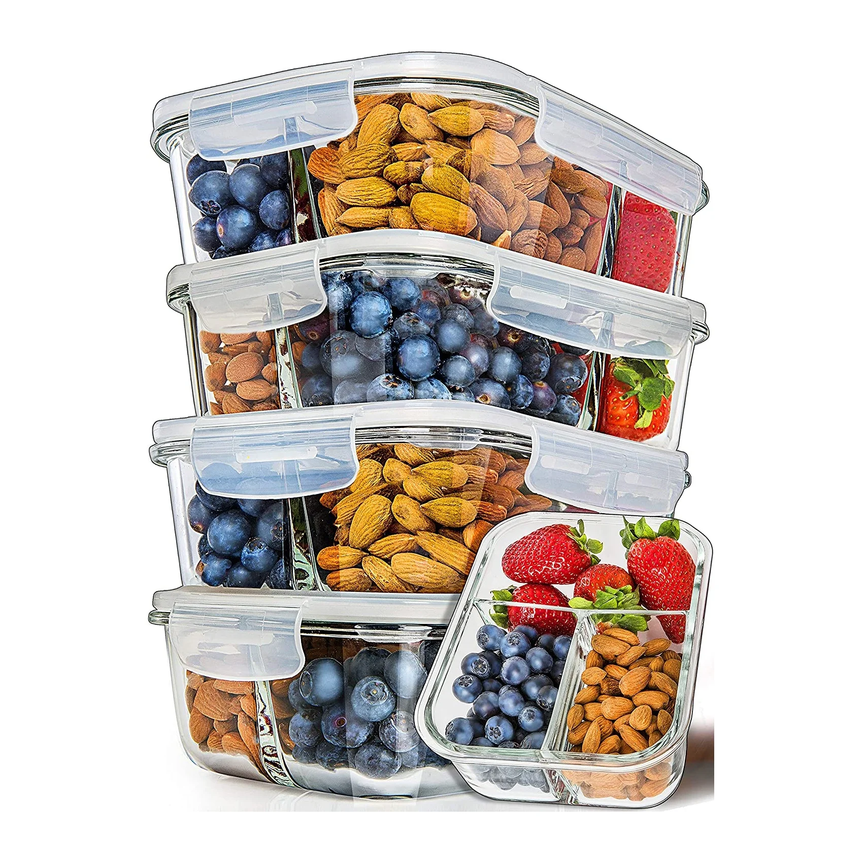 Glass Meal Prep Food Prep Containers Glass Storage Containers 3 Compartment with lids Lunch Containers