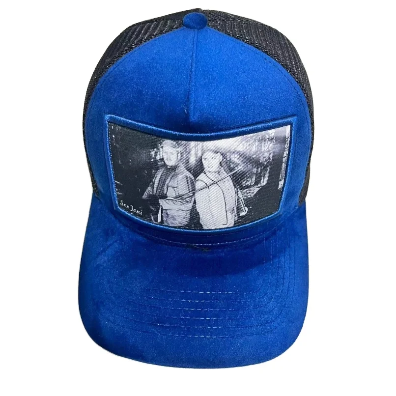 Wholesale Mesh Custom Velvet Trucker Cap 5 Panels Custom printing Patch 3D puff Embroidery Velvet Trucker Hat