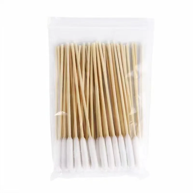 100 pcs -friendly Bamboo Stick Q-tip Single end medical  Cotton Swab in plastic bag